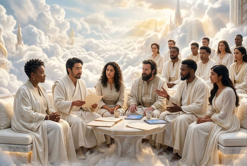 Heavenly mentorship within God's Kingdom family as believers gather in the heavenly council under Christ's leadership